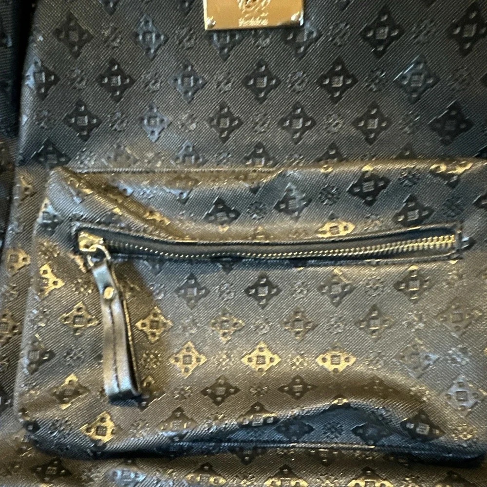 Fabulous Black Monogram Backpack Zip Closure Adjustable Straps Pockets Tag